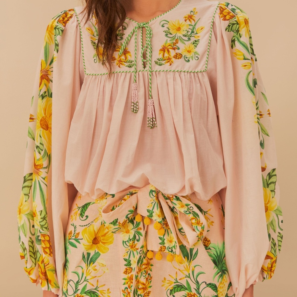 Pink Botanical Beauty Long Sleeve Blouse